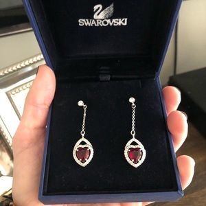 NWT Swarovski Garnet and Diamond heart earring
